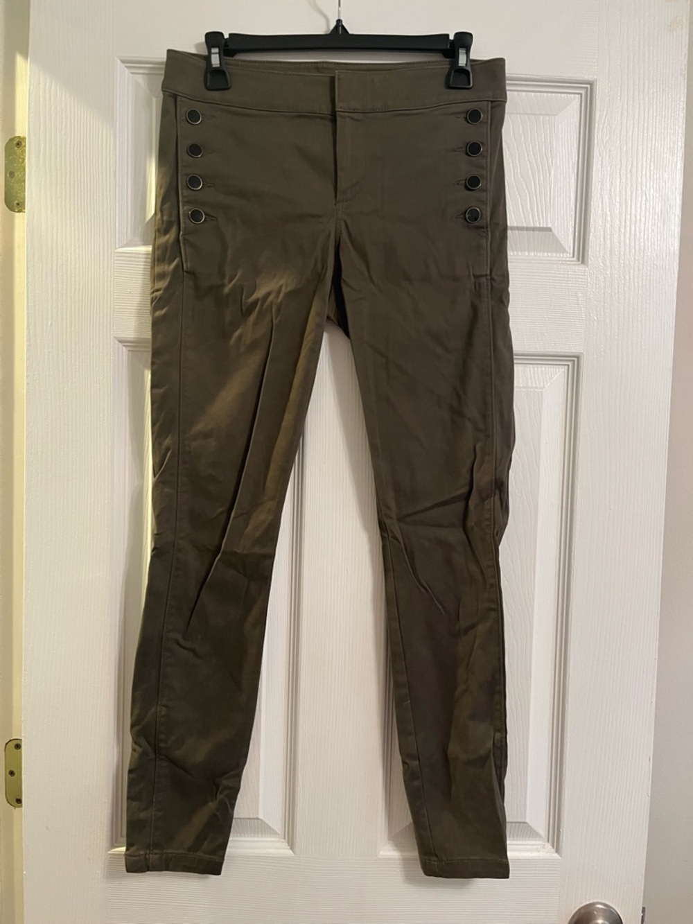 LOFT Olive Green Skinny Pants with Button-Accent Sides